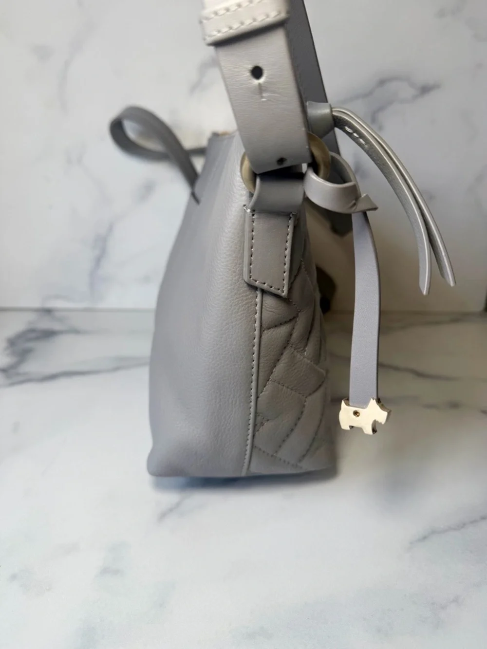 NEW Radley London Quilted Crossbody Bag Gray Herringbone Leather Dog Charm